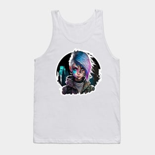 Purple Light Cyber Punk Girl in Night City Tank Top